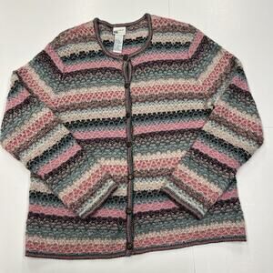 Vintage KORET Wool Mohair Cardigan Sweater Sz L Button Up Multicolor Grannycore
